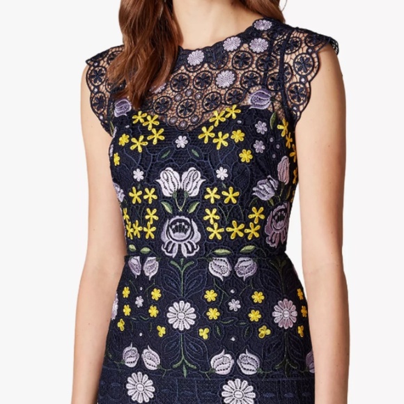Karen Millen Dresses & Skirts - Karen Millen Embroidered Multicolored Laser Cut 3D Mesh Floral Mini Dress Size 6